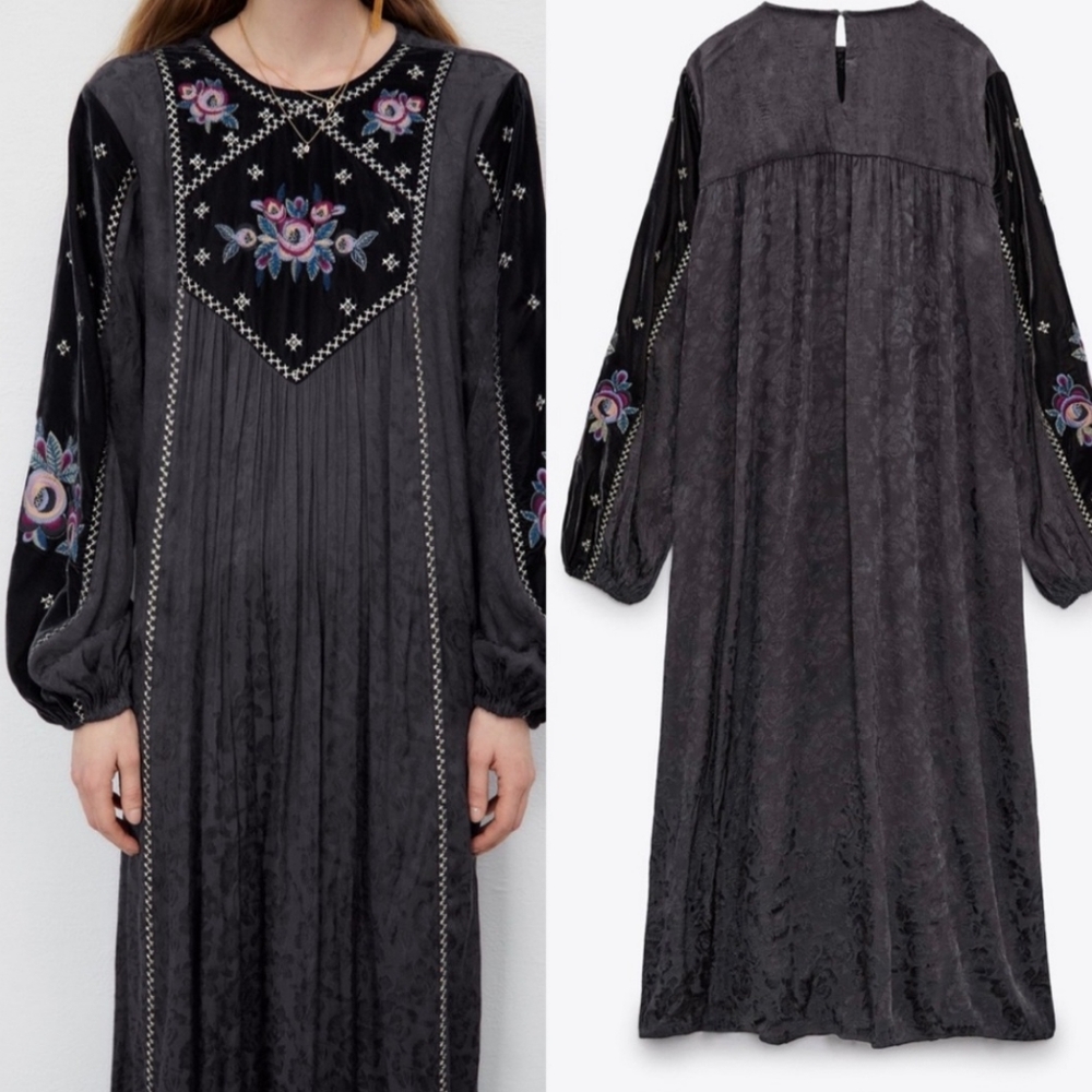 🌸NEW ZARA EMBROIDERED MIDI DRESS🌸 xs - Picture 3 of 8